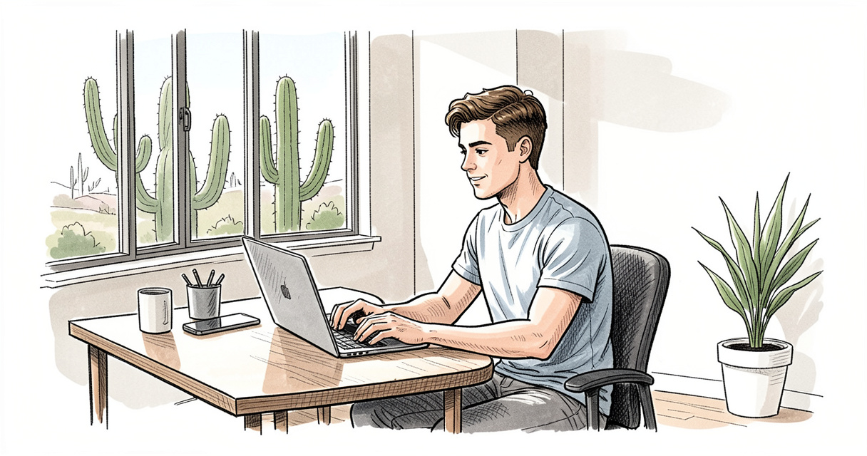 Remote worker in Phoenix home office with desert view