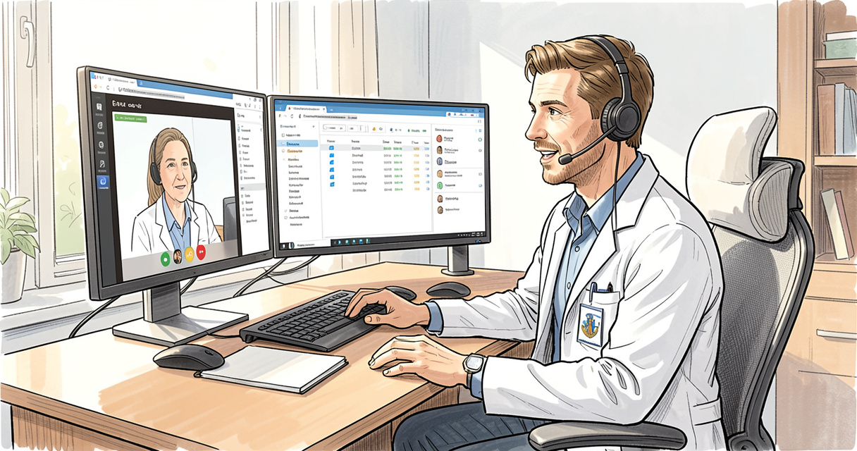 Registered nurse working from home on a telehealth video consultation