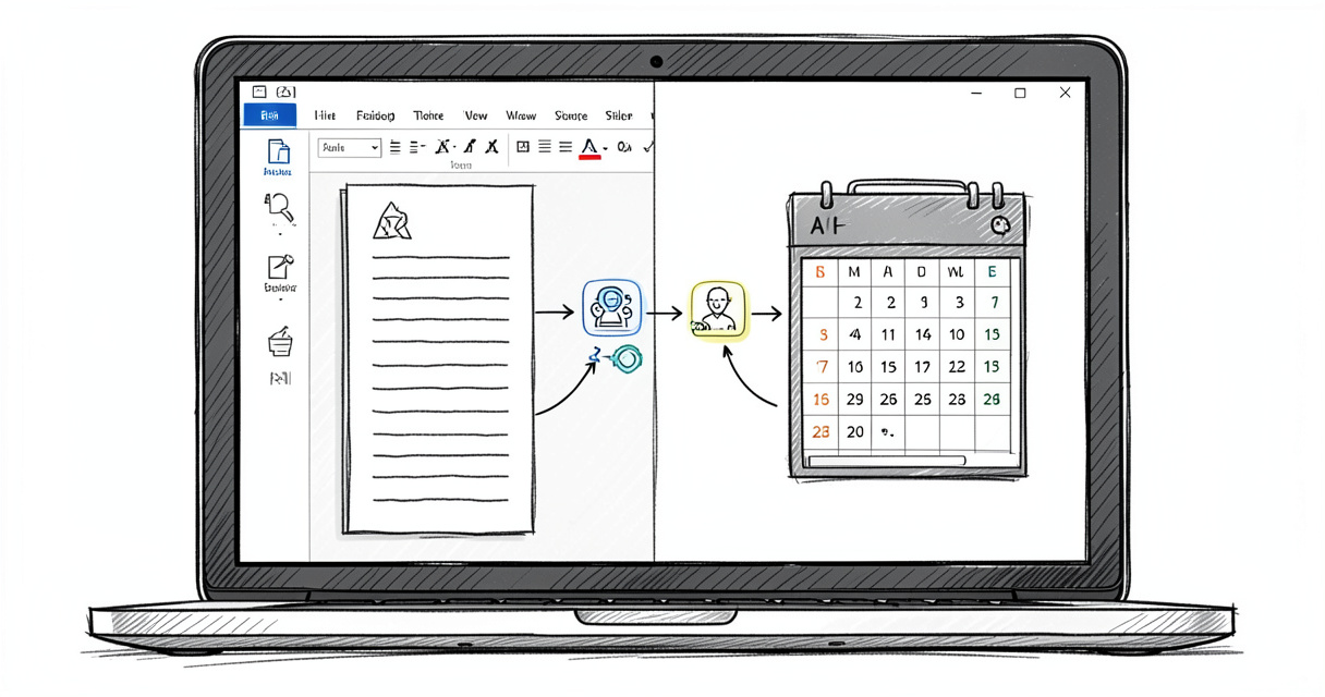 Productivity software interface displaying documents spreadsheet and calendar features