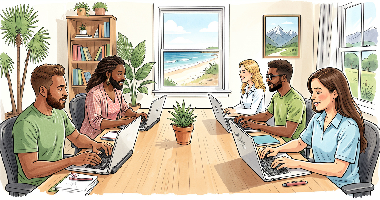 Remote team in South Carolina collaborating via video call from their home offices
