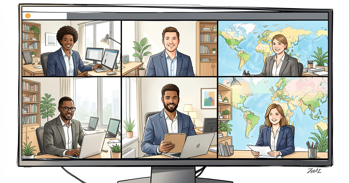 Diverse remote engineering team video collaboration across countries