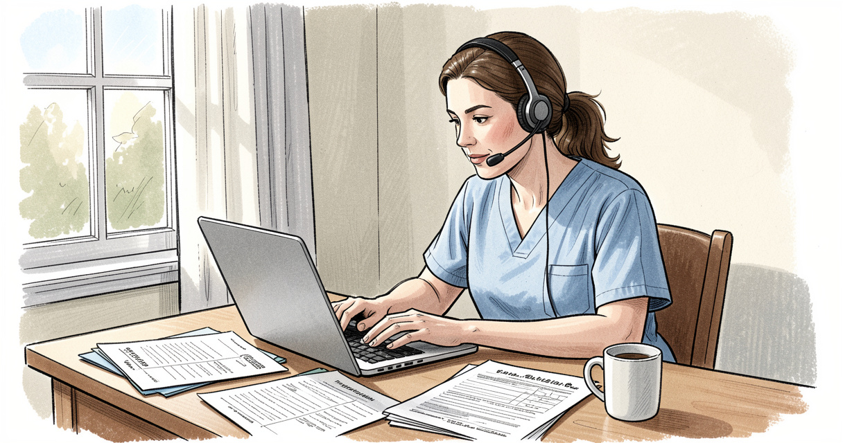 Nurse working from home on a laptop for remote nursing job