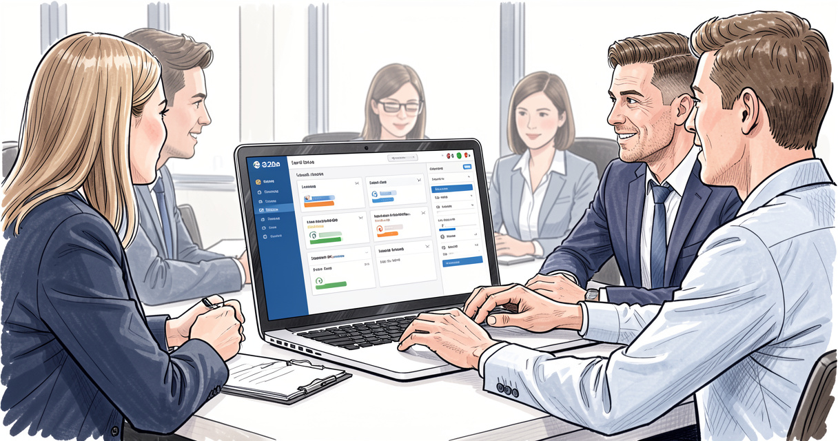 B2B sales team analyzing lead scoring criteria on a CRM dashboard