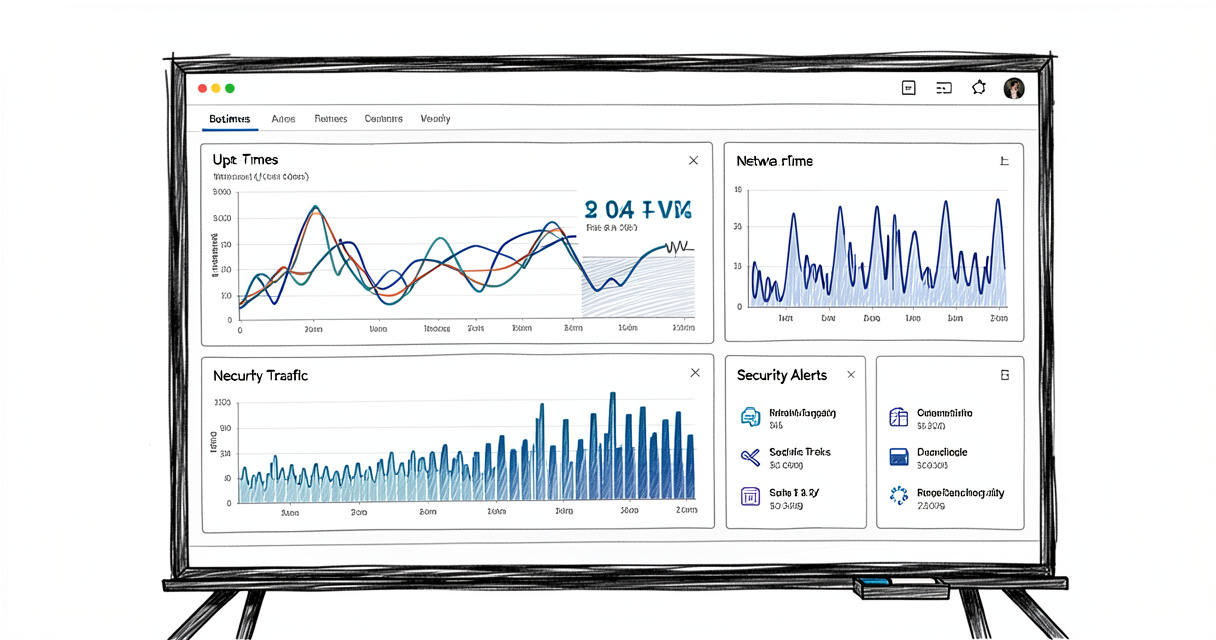 Network monitoring dashboard showing key performance indicators for IT infrastructure services