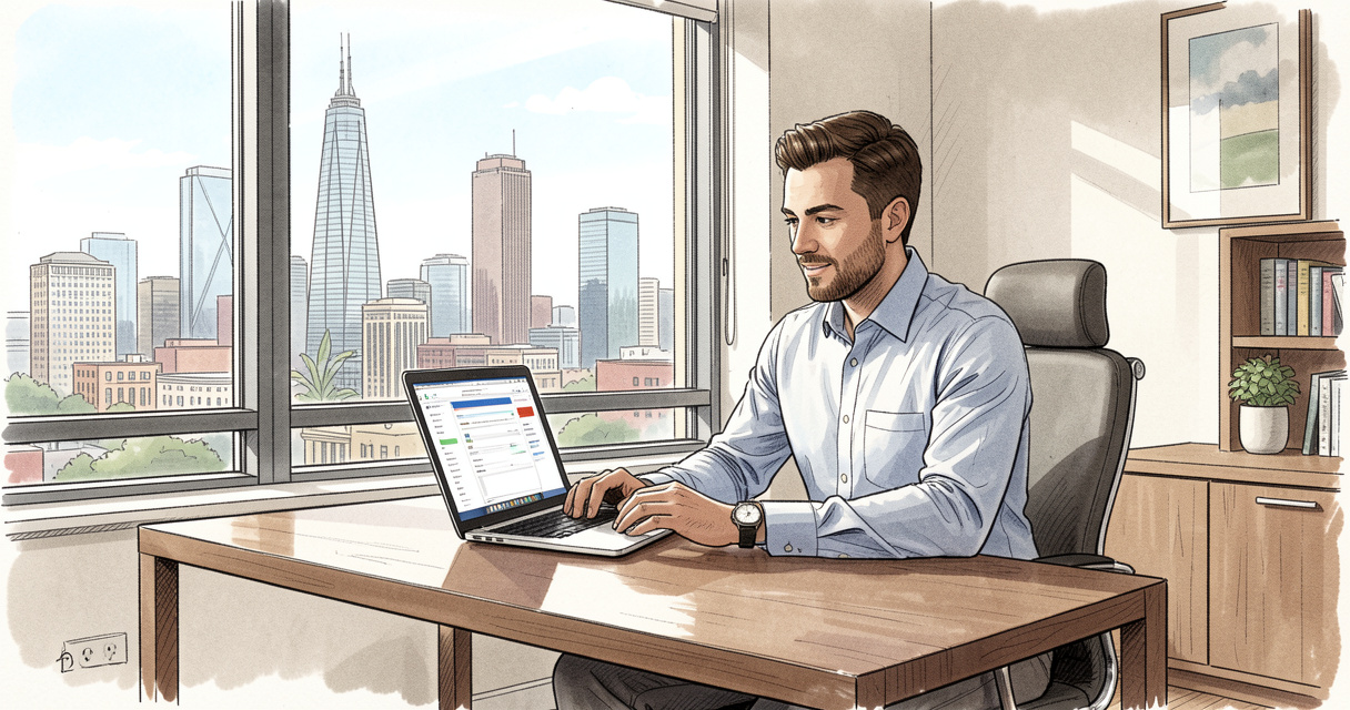 Home office setup in Atlanta with skyline view for remote jobs atlanta