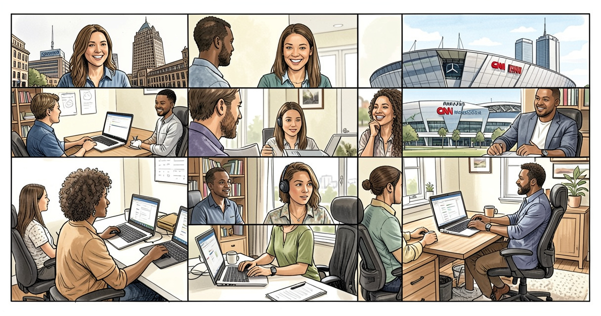 Diverse remote workers collaborating via video call in Atlanta homes