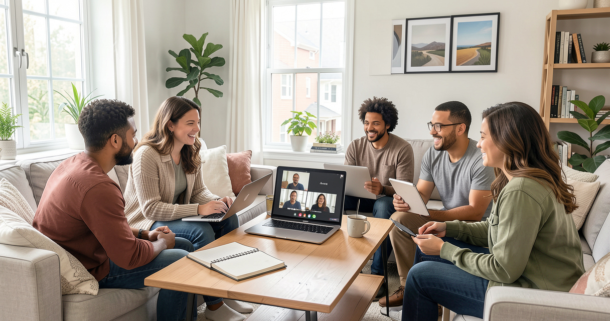 Diverse team joining a virtual AT&T job interview from home office