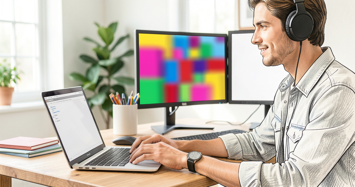 Remote coding opportunities: developer at laptop in a bright home office