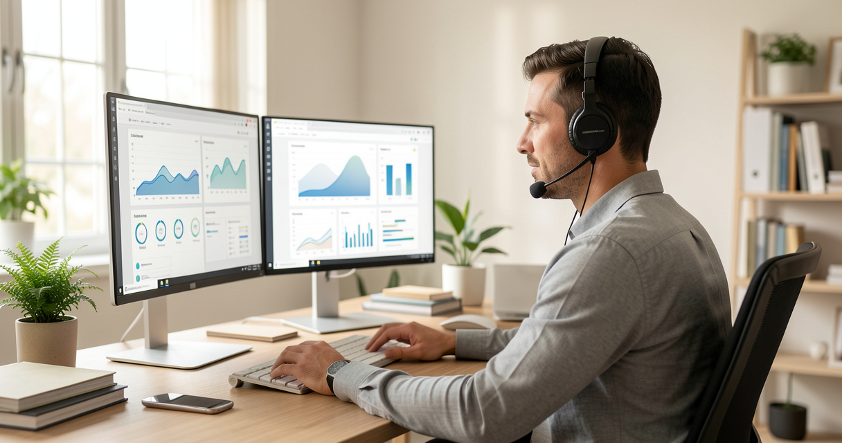Remote employee service coordinator managing schedules from a home office