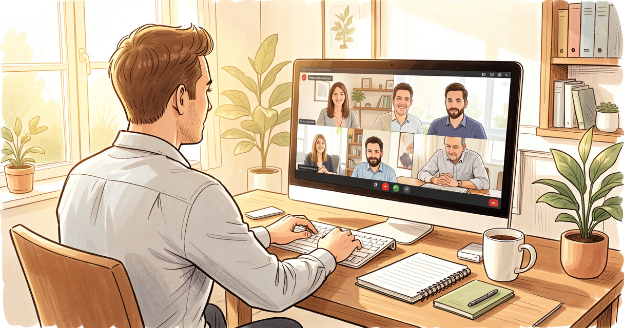 Program manager leading a distributed remote team on a video call