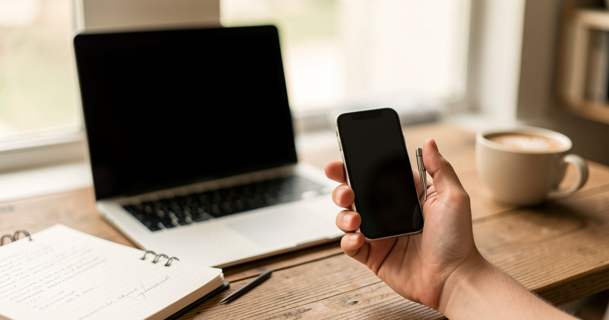 Small business owner comparing business apps on a smartphone